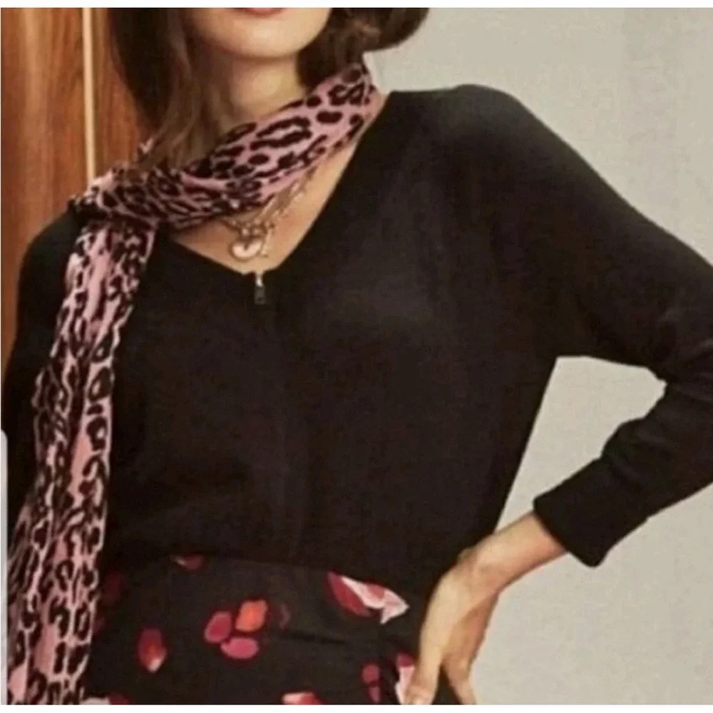 Cabi Black Zip Up V-Neck‎ Cardigan Sweater Cotton Knit Style 5453 XS